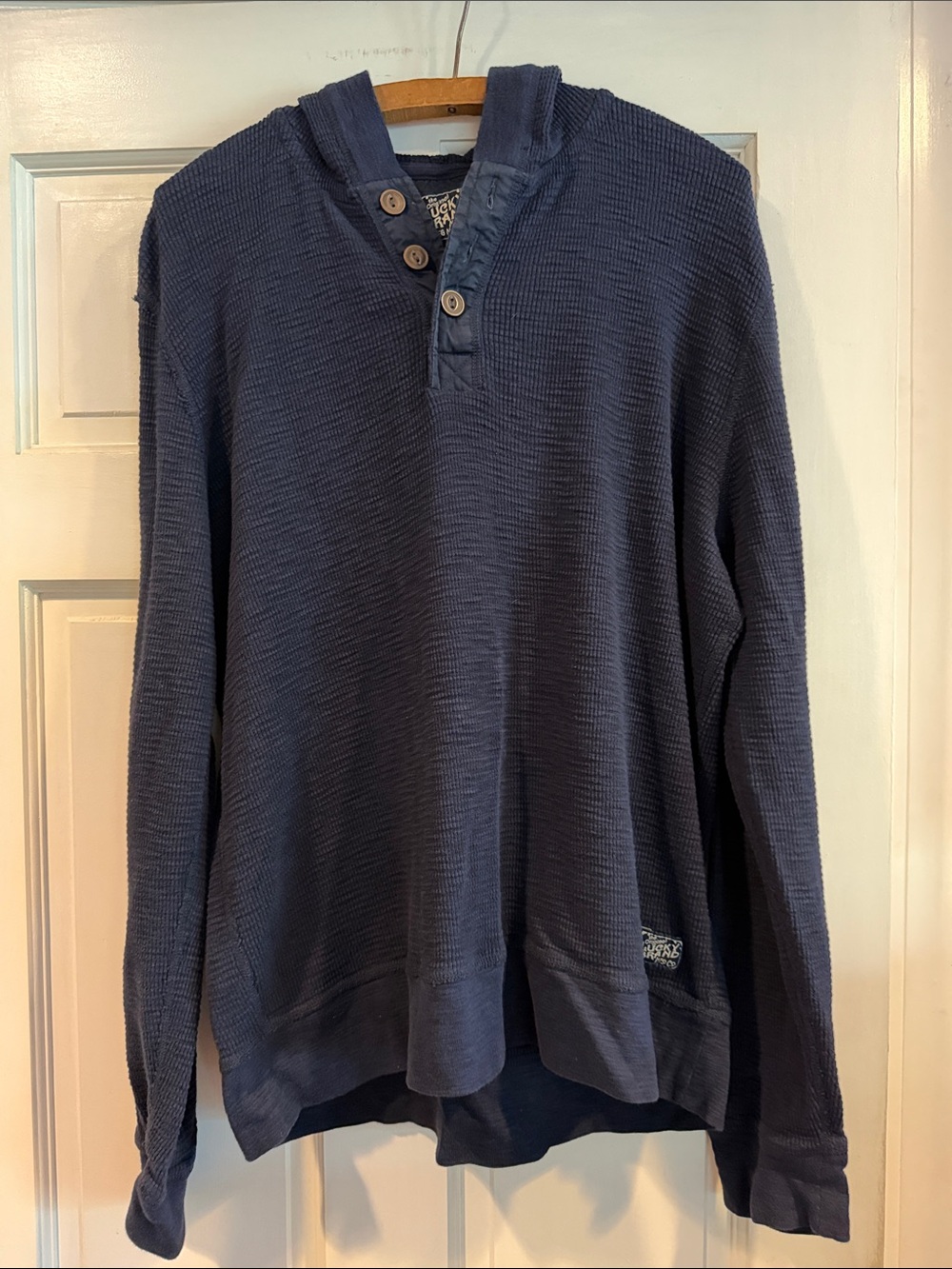 Lucky Brand Men's Navy Waffle Knit Henley Hoodie